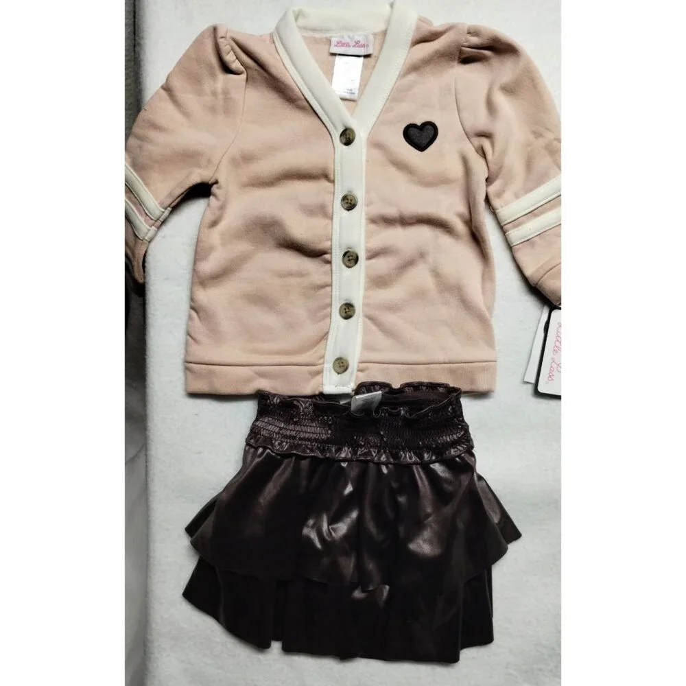 Little Lass Girls 3-Piece Outfit Set 2T - Cardigan, Top with Hearts‎ & Skort - Picture 3 of 12
